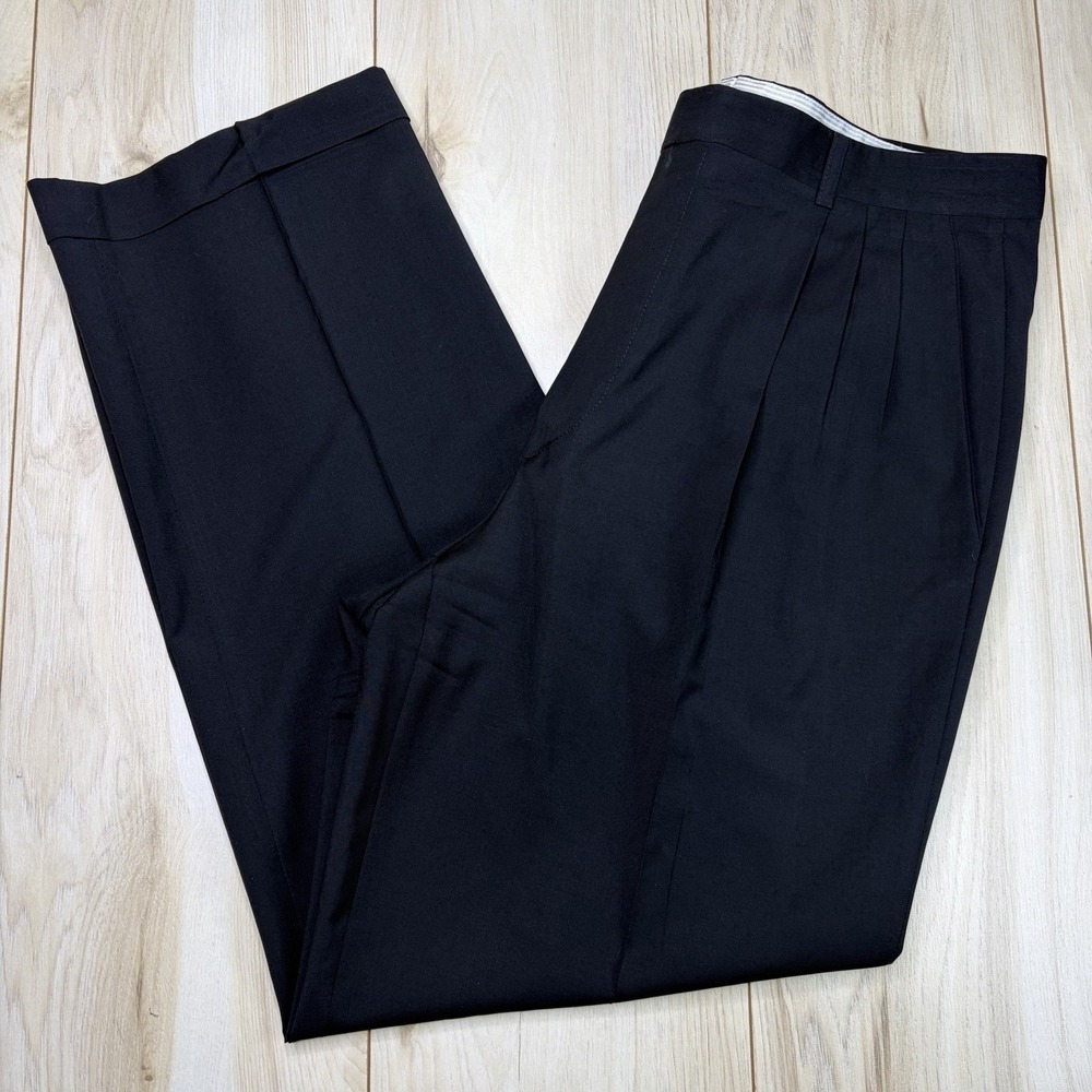 ZANELLA Pure Wool Triple Pleated Dress Pants Mens 34x30 Black Italy